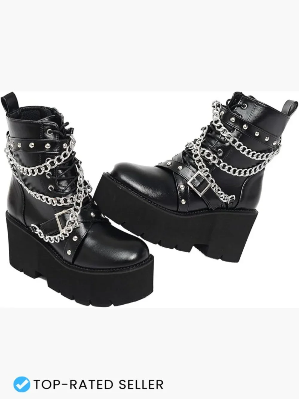 Chunky Platform Combat Ankle Booties Punk Goth Boots Women's Fashion Mid Calf - Picture 1 of 7